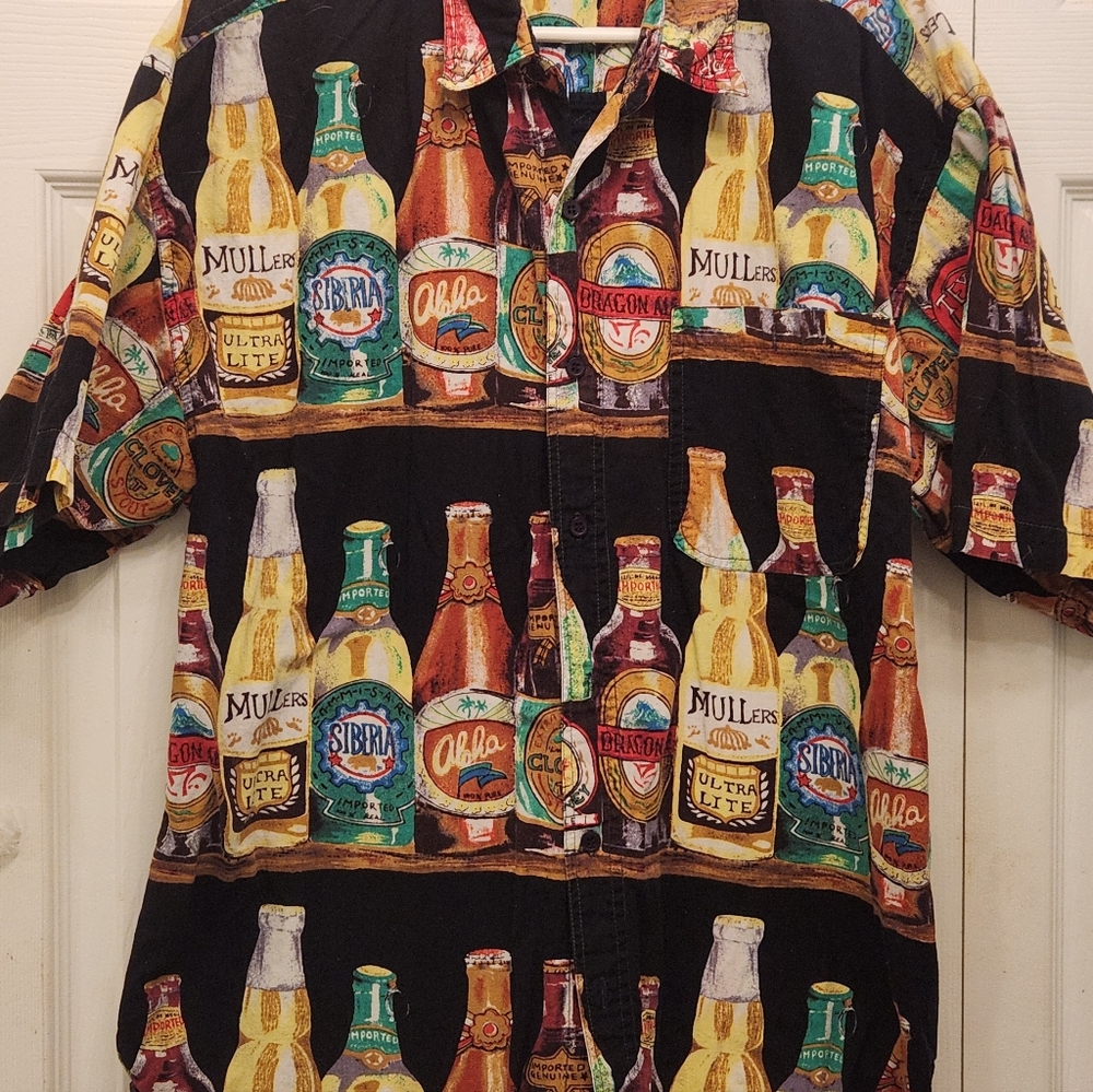 Sergio Valente Men's Beer Bottle Print Shirt SZ LG